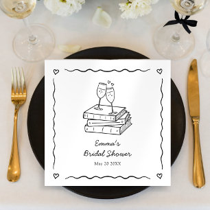 Boeken en Champagne Zwart-Wit Bruidsdiner Servet