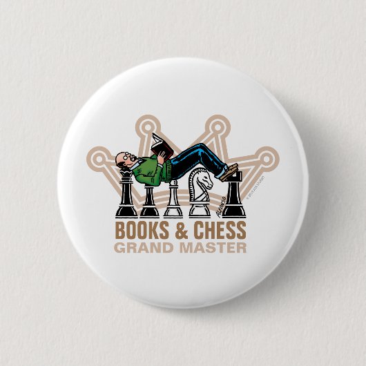 Boeken en Chess Grand Master Ronde Button 5,7 Cm (Voorkant)