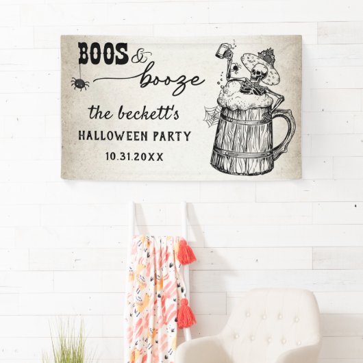 Boeken en drank Ghost Halloween Party Spandoek (Insitu)