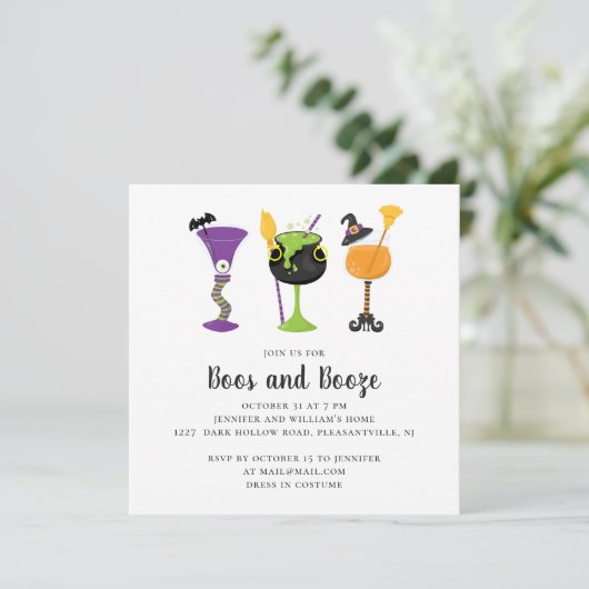 Boeken en drank. Halloween kostuum cocktails party Kaart (Staand voorkant)