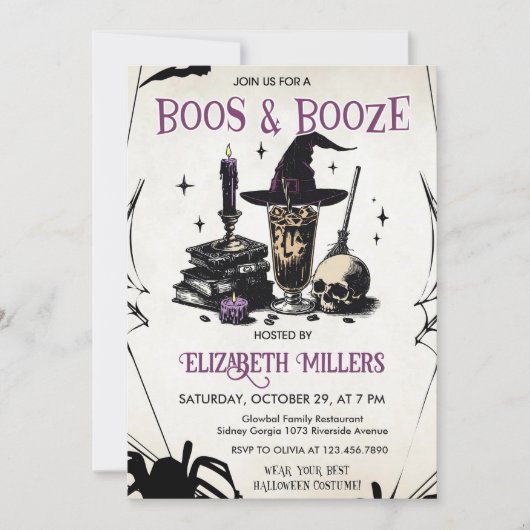 Boeken en drank volwassen Halloween Party Kaart (Voorkant)