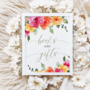 Boeken en geschenken baby shower kleurrijke felle  poster