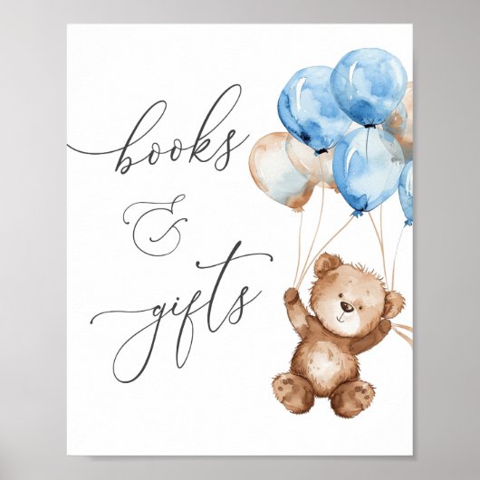 Boeken en geschenken Blue Teddy Bear Baby shower S Poster (Voorkant)