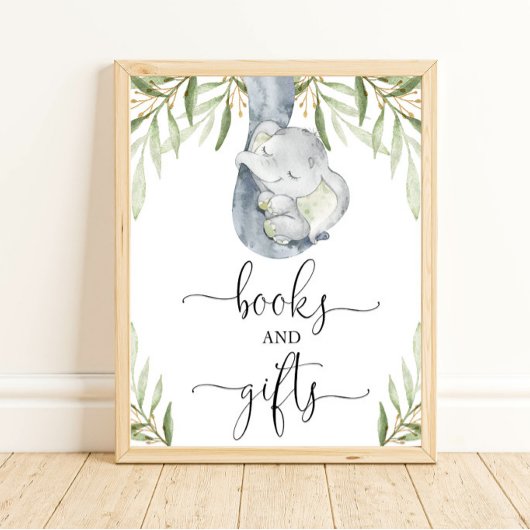 Boeken en geschenken groen olifant baby shower tek poster