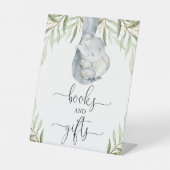 Boeken en geschenken groen olifant baby shower tek reclamebord met voetstuk (Voorkant)