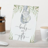 Boeken en geschenken groen olifant baby shower tek reclamebord met voetstuk (Insitu)