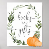 Boeken en geschenken herfst pompoenen baby shower poster (Voorkant)