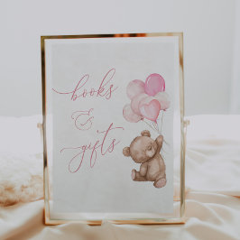 Boeken en geschenken Pink Teddy Bear Baby shower S Poster