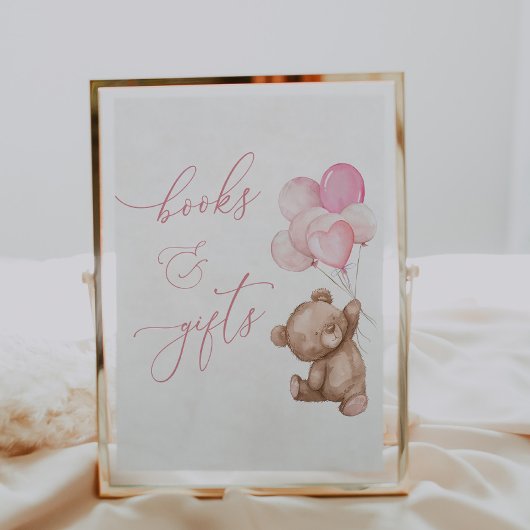 Boeken en geschenken Pink Teddy Bear Baby shower S Poster