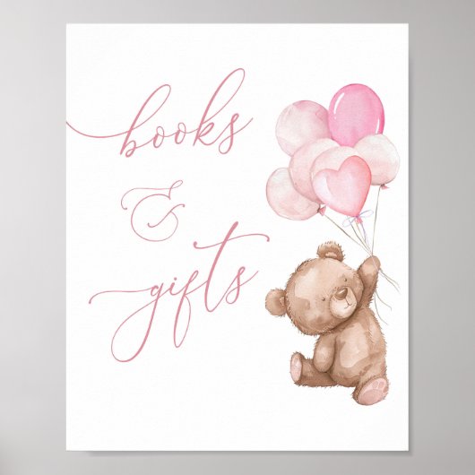 Boeken en geschenken Pink Teddy Bear Baby shower S Poster (Voorkant)