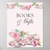 Boeken en geschenken  theekopjes roze Baby shower Poster (Voorkant)