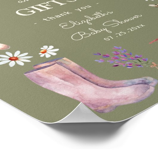 Boeken en Geschenken Tuin Baby shower Teken Poster (Hoek)