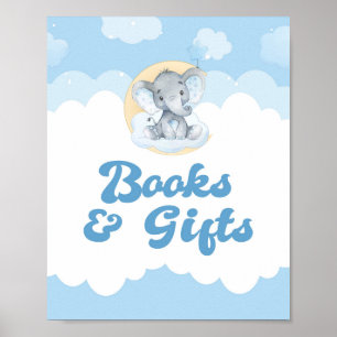 Boeken- en Gift Blue Elephant Boy Baby shower Sign Poster