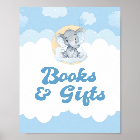 Boeken- en Gift Blue Elephant Boy Baby shower Sign Poster (Voorkant)