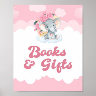 Boeken- en Gift Pink Elephant Girl-Baby shower Poster