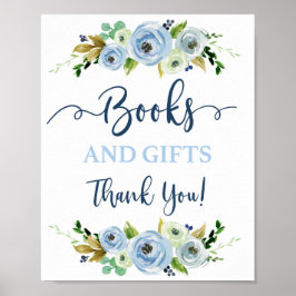 Boeken en giften blauw bloembord poster