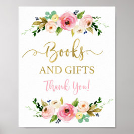 Boeken en giften, roze en goudflorons poster