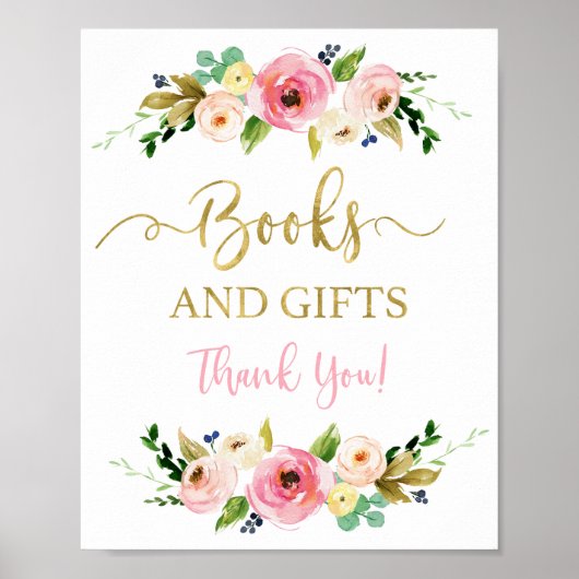 Boeken en giften, roze en goudflorons poster (Voorkant)