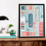 Boeken en het Lezen Gedekte Bladwijzer geïllustree Poster<br><div class="desc">Voeg een leuke aanraking toe aan de decor van de wisselaar of de boekendrik met dit poster dat illustraties bevat van bladwijzer in koraalschoppen,  blauwgroen blauw,  bruin en grijs tegen een lichtgroene achtergrond.</div>