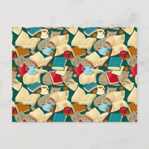 Boeken en katten briefkaart