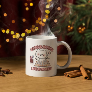 Boeken en katten Giftful - Cosy Life Quote Design Tweekleurige Koffiemok