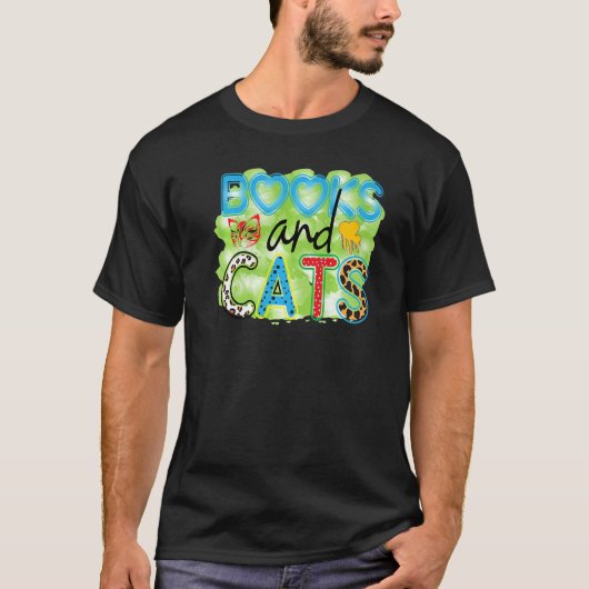 Boeken En Katten Grafische Patchwork Kat T-shirt (Voorkant)