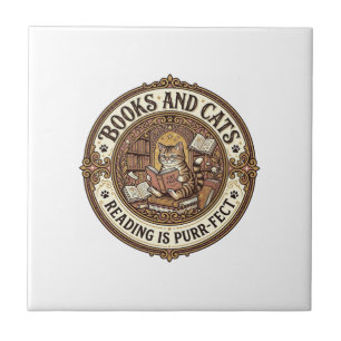 Boeken En Katten Kattenboeken Lezen Vintage Vector Tegeltje