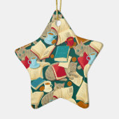 Boeken en katten keramisch ornament (Links)