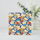 Boeken en katten op blauw kaart (Staand voorkant)