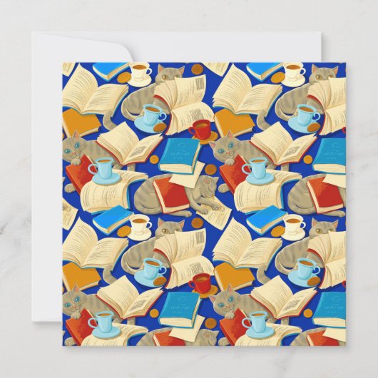 Boeken en katten op blauw kaart (Voorkant)