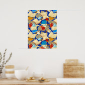 Boeken en katten op blauw poster (Keuken)