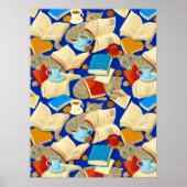Boeken en katten op blauw poster (Voorkant)
