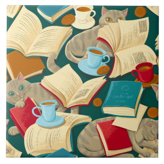 Boeken en katten tegeltje (Voorkant)