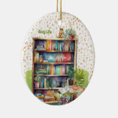 Boeken en kattenliefhebbers Hygge Verjaardag Pensi Keramisch Ornament (Rechts)