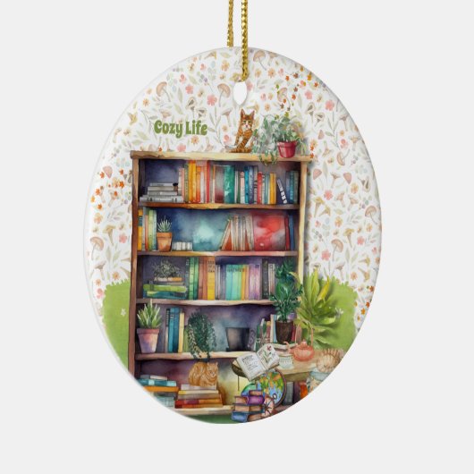 Boeken en kattenliefhebbers Hygge Verjaardag Pensi Keramisch Ornament (Rechts)