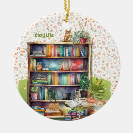 Boeken en kattenliefhebbers Hygge Verjaardag Pensi Keramisch Ornament (Voorkant)