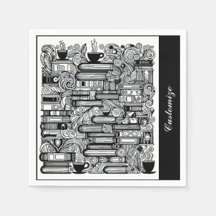 Boeken en koffie doedel collage servet