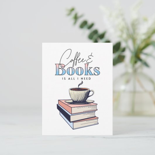  boeken en koffie is alles wat ik nodig heb briefkaart (Staand voorkant)