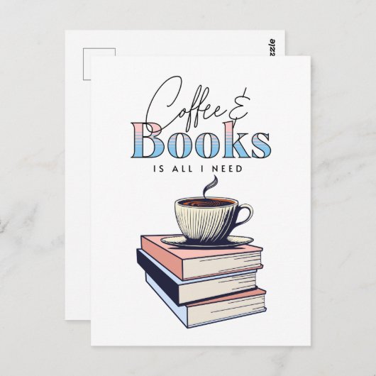  boeken en koffie is alles wat ik nodig heb briefkaart (Voorkant / Achterkant)