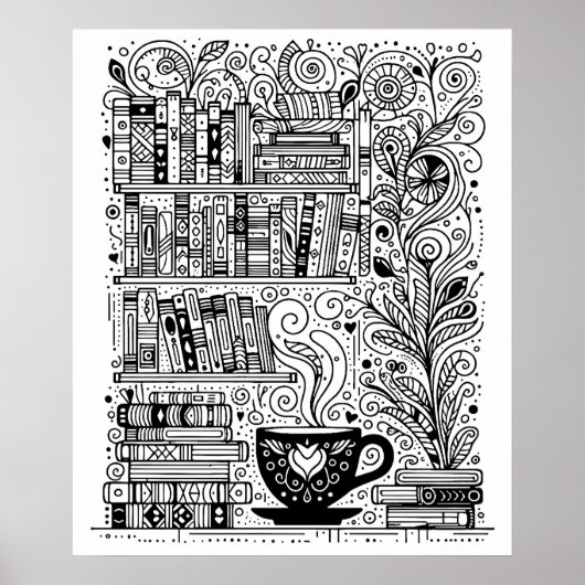 Boeken en koffie kleur me doedel 2 poster (Voorkant)
