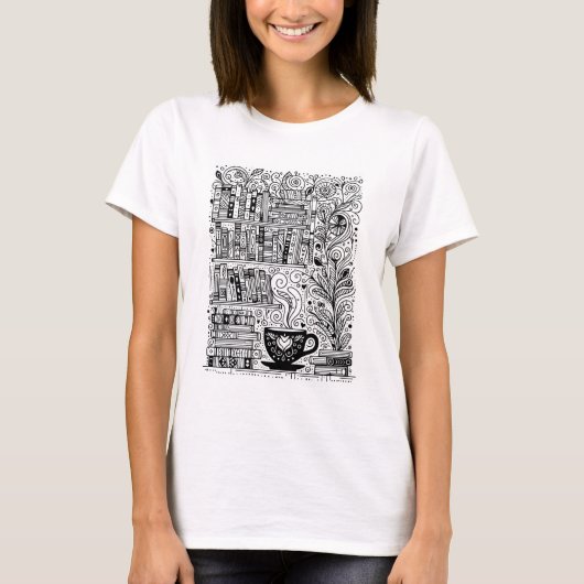 Boeken en koffie kleur me doedel 2 t-shirt (Voorkant)