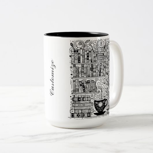 Boeken en koffie kleur me doedel 2 tweekleurige koffiemok (Voorkant rechts)