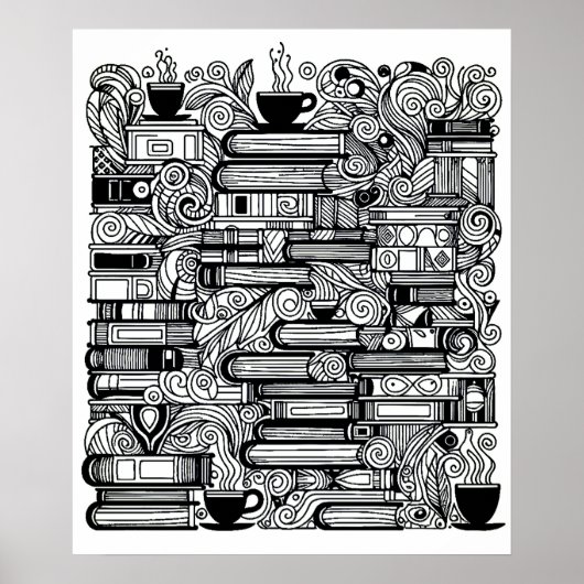 Boeken en koffie kleur me doedel poster (Voorkant)