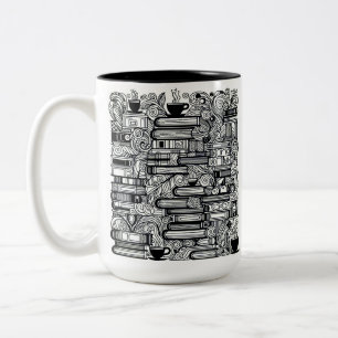 Boeken en koffie kleur me doedel tweekleurige koffiemok