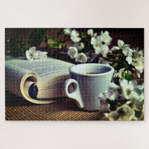 Boeken en koffie legpuzzel
