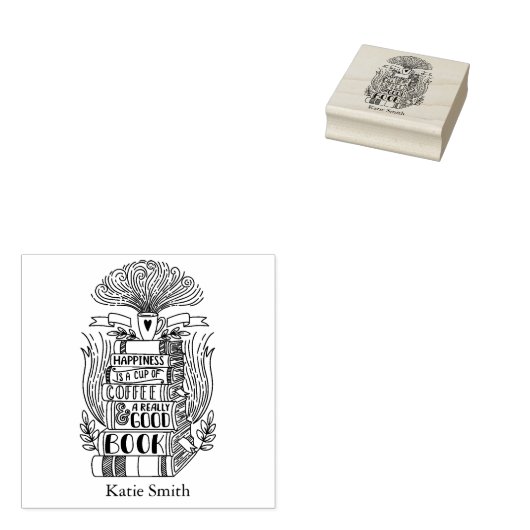 Boeken en koffie met persoonlijke titel rubberstempel (Gestempeld)