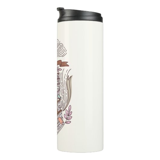 Boeken en koffie met persoonlijke titel thermosbeker (Geroteerd rechts)