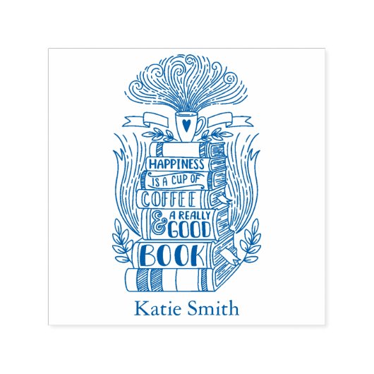 Boeken en koffie met persoonlijke titel  zelfinktende stempel (Design)