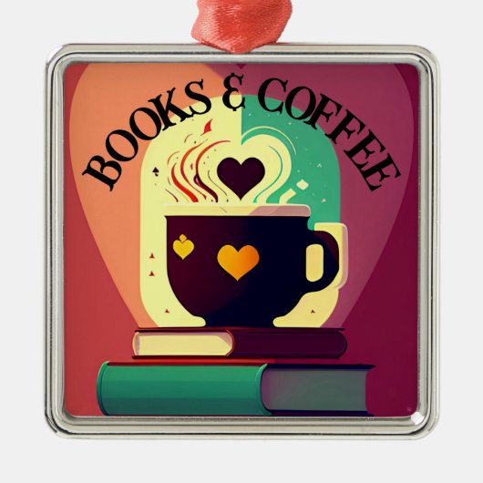 Boeken en koffie metalen ornament (Voorkant)