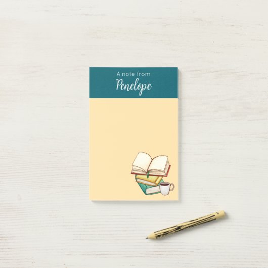 Boeken en koffie post-it® notes (Op bureau)